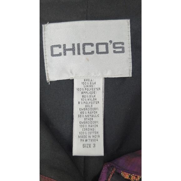 Chico’s Art-To-Wear Patchwork Silk Lined Boho Jacket Size 3 XL - Picture 5 of 9